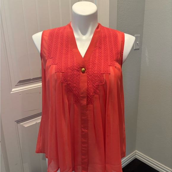 Gianni Bini Tops - NWT Gianni Bini Coral Sleeveless Blouse with Lace Detail